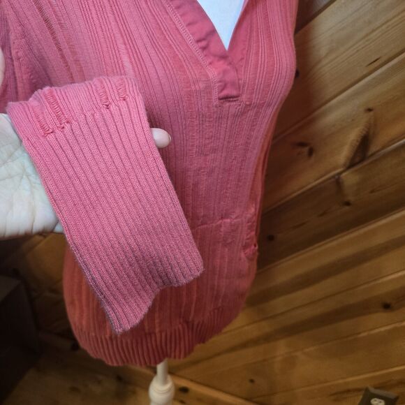 DKNY‎ Y2K Long Sleeve Knit to Shape Sweater Hood Pink/Coral Small - Picture 11 of 11